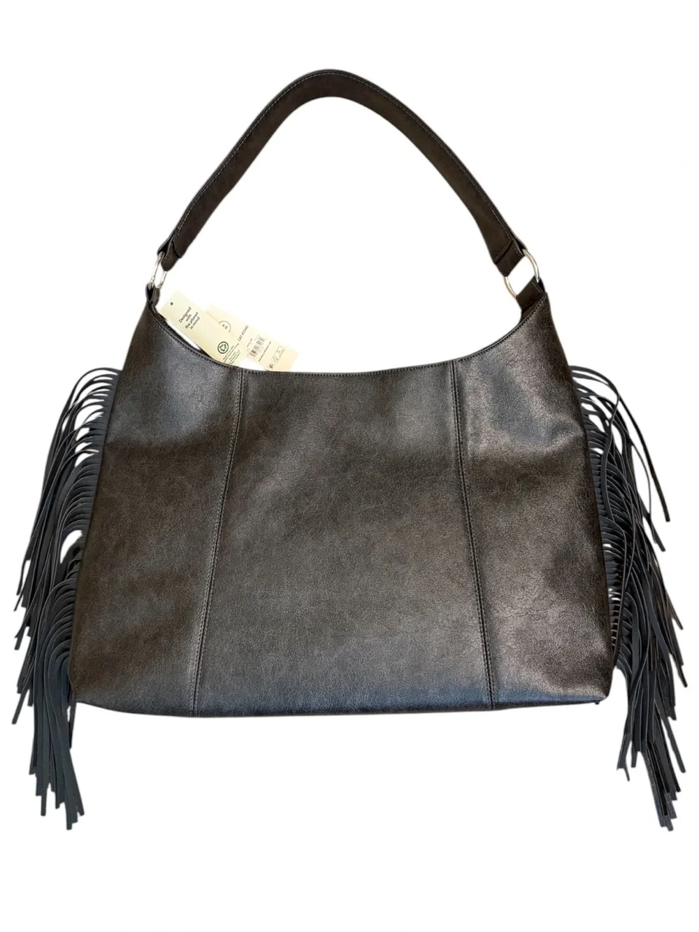 NO BOUNDARIES Faux Leather Oversized Moto Gobo Bag with Fringe NWT
